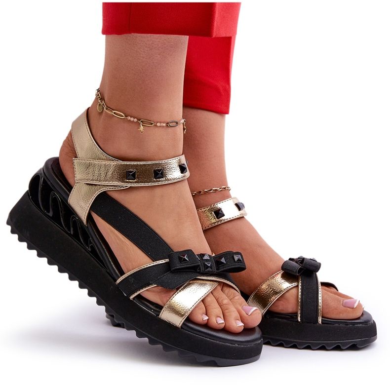 S.Barski Dámské sandály s mašlí D&amp;A CR956 Gold zlatý 4