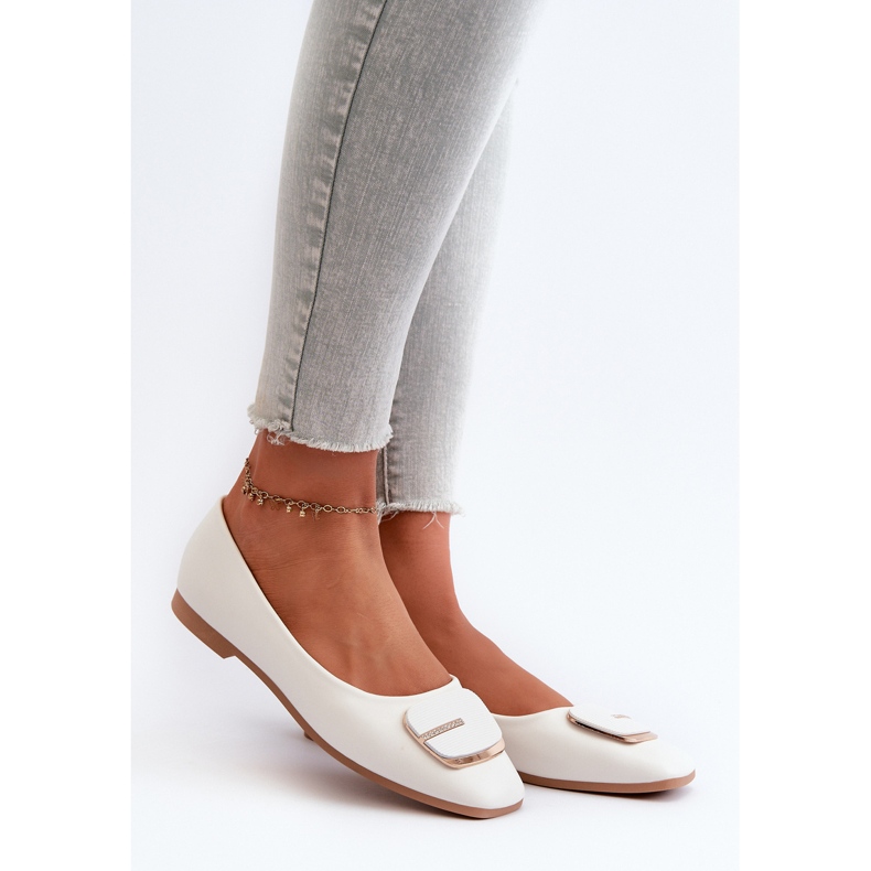 Dámské baleríny z eko kůže se zdobením, bílé Edoslli bílý 1