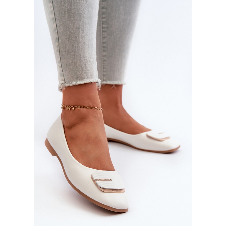 Dámské baleríny z eko kůže se zdobením, bílé Edoslli bílý 2
