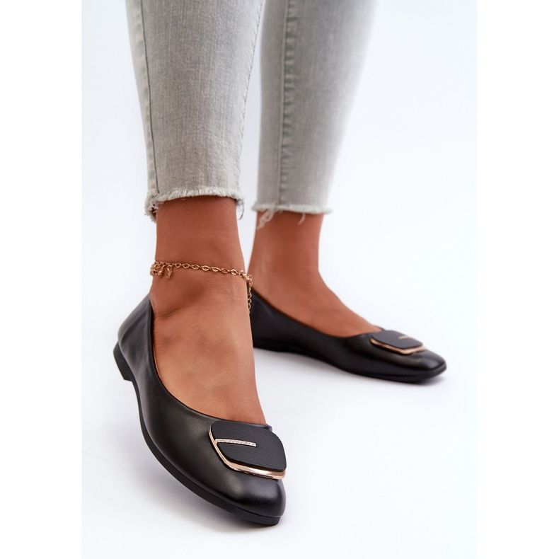 Dámské baleríny z eko kůže s ozdobou černé Edoslli černá 2