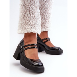 Černé patentované lodičky s robustními podpatky od Halminy černá 2