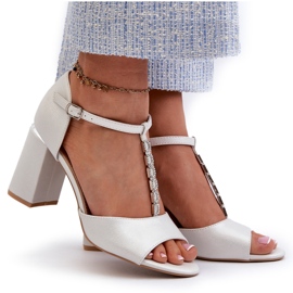 Vinceza Stříbrné sandály na vysokém podpatku s kubickou zirkonií stříbrný 4