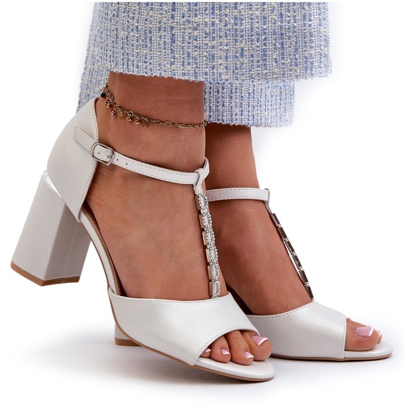 Vinceza Stříbrné sandály na vysokém podpatku s kubickou zirkonií stříbrný 4