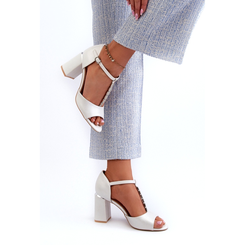 Vinceza Stříbrné sandály na vysokém podpatku s kubickou zirkonií stříbrný 3