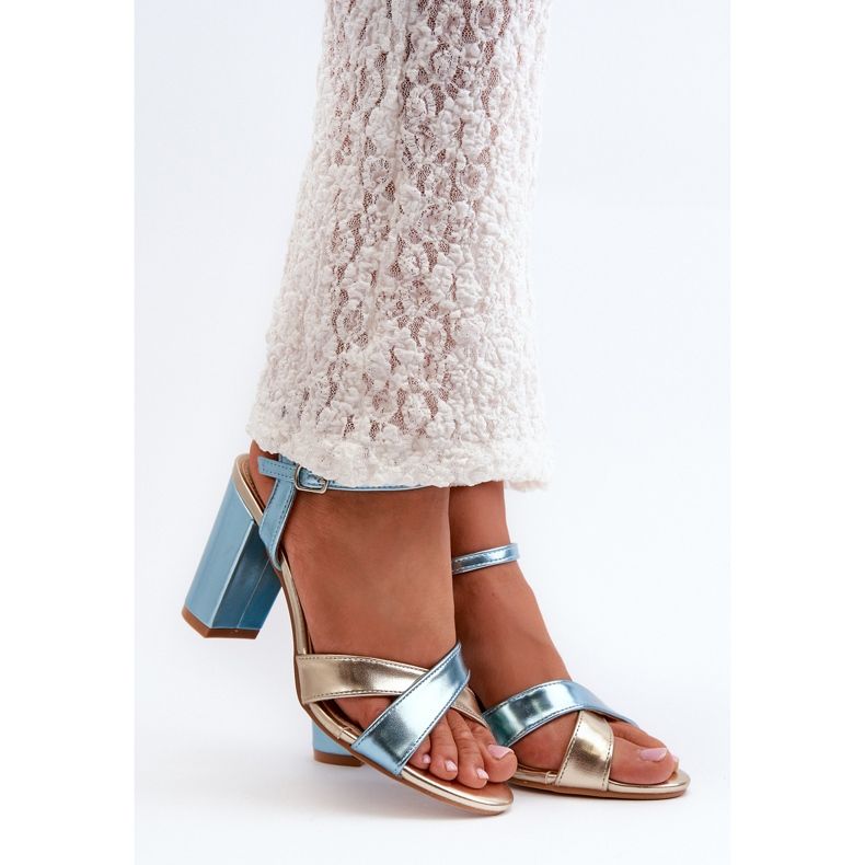 Sandály na vysokém podpatku z eko kůže modré a zlaté Abilica modrý 1