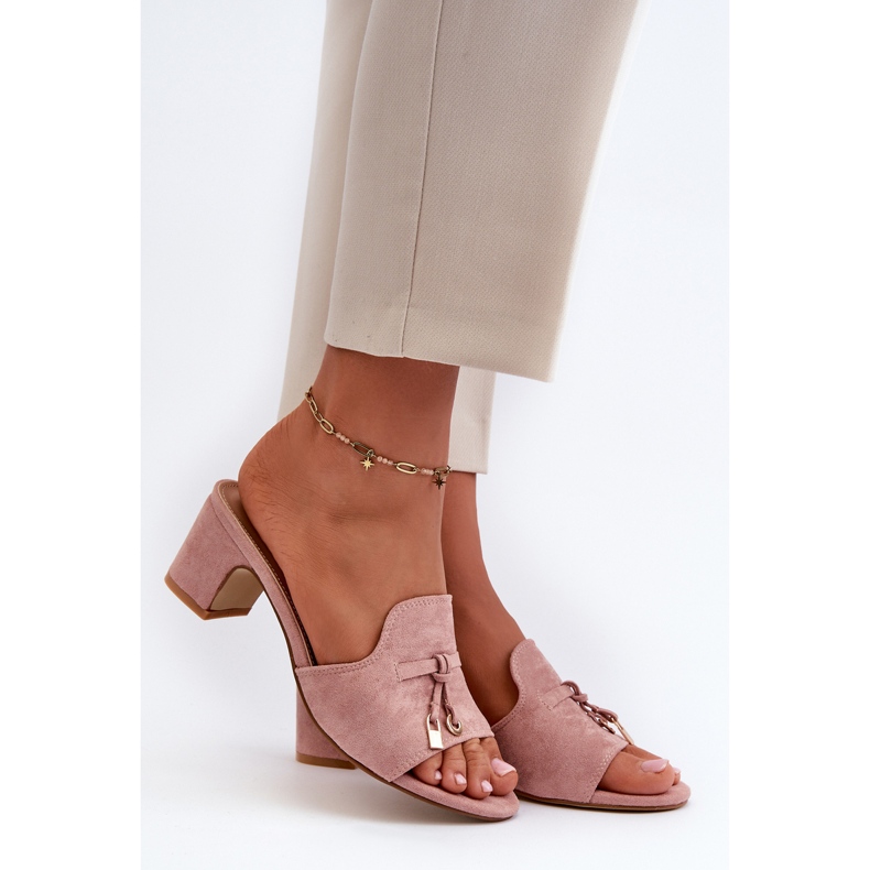 Dámské žabky s vysokými podpatky z eko semiše, růžová Jemenna růžový 1