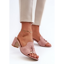 Dámské žabky s vysokými podpatky z eko semiše, růžová Jemenna růžový 2