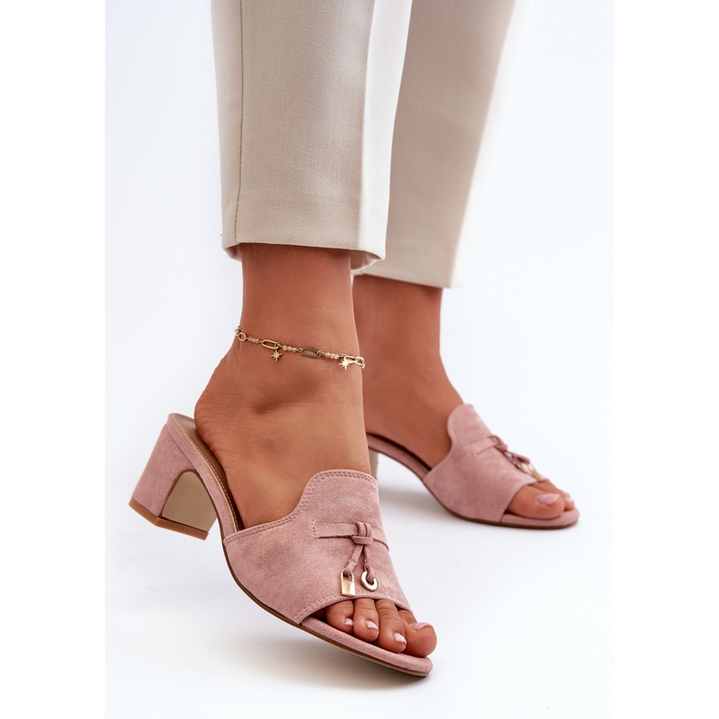 Dámské žabky s vysokými podpatky z eko semiše, růžová Jemenna růžový 2