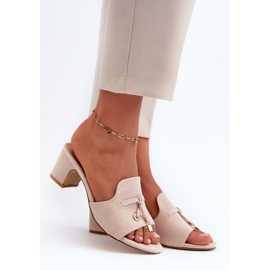 Béžové dámské žabky Jemenna s vysokými podpatky z eko semiše béžový 1