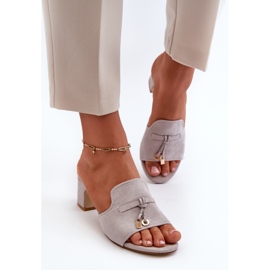 Dámské eko semišové žabky na vysokém podpatku, šedá Jemenna 1 Dámské eko semišové žabky na vysokém podpatku, šedá Jemenna 1