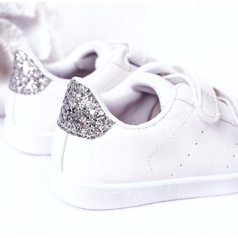 Dětské tenisky na suchý zip, bílé a stříbrné bílý 1