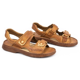 ŁUKPOL Pánské kožené sandály se suchým zipem 812 hnědé hnědý 2