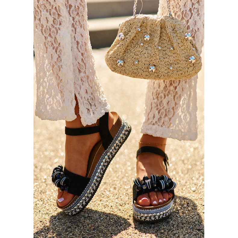 S.Barski Dámské sandály na klínu a platformě s dekoracemi S. Barski Hy056 Black černá 2