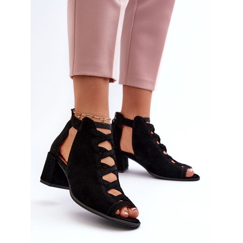 Semišové dámské sandály na vysokém podpatku Maciejka 06456-01 Černá 3