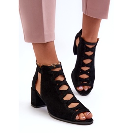 Semišové dámské sandály na vysokém podpatku Maciejka 06456-01 Černá 4