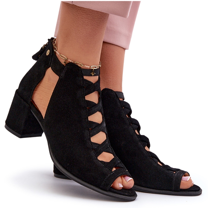 Semišové dámské sandály na vysokém podpatku Maciejka 06456-01 Černá 8