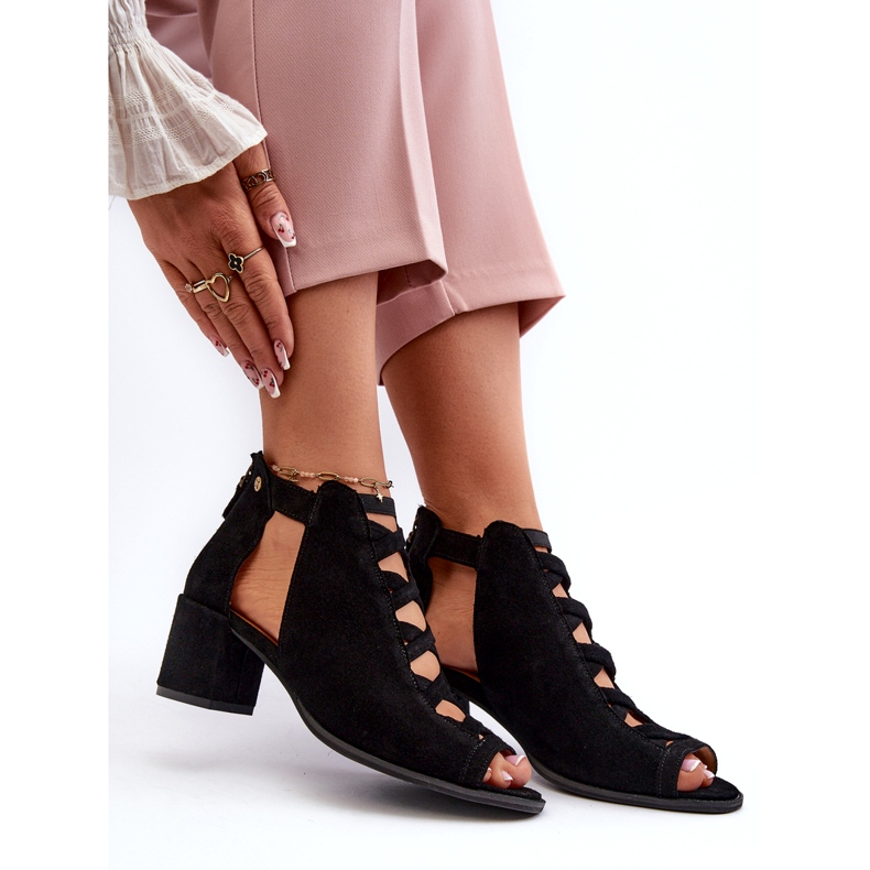 Semišové dámské sandály na vysokém podpatku Maciejka 06456-01 Černá 7