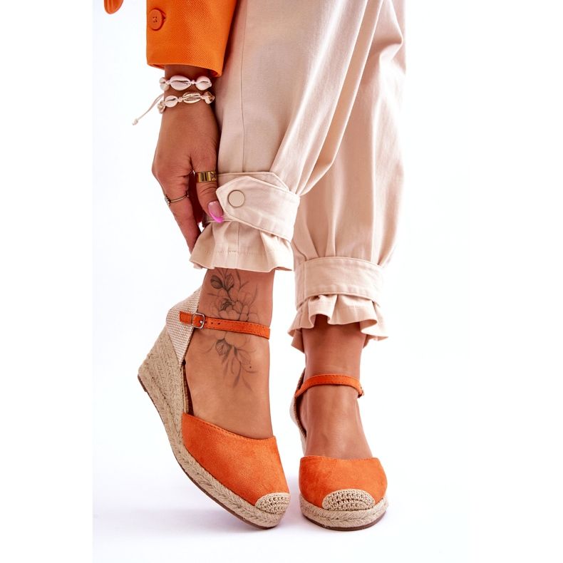 Semišové Espadrilky Sandály na klínu Oranžová Cammer pomerančový 1