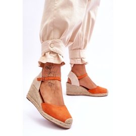 Semišové Espadrilky Sandály na klínu Oranžová Cammer pomerančový 3