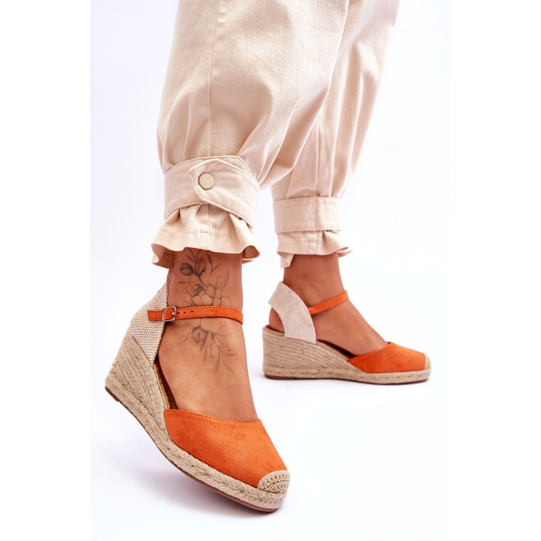 Semišové Espadrilky Sandály na klínu Oranžová Cammer pomerančový 3