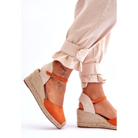 Semišové Espadrilky Sandály na klínu Oranžová Cammer pomerančový 4