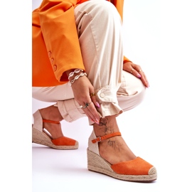 Semišové Espadrilky Sandály na klínu Oranžová Cammer pomerančový 6