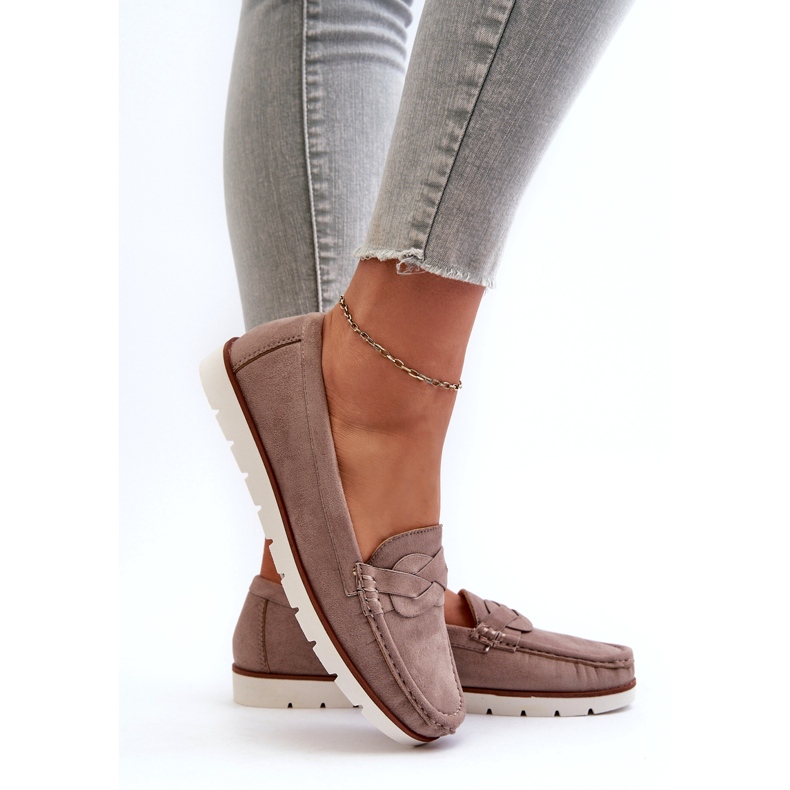 Dámské eko semišové mokasíny, tmavě béžová Nestalia béžový 7