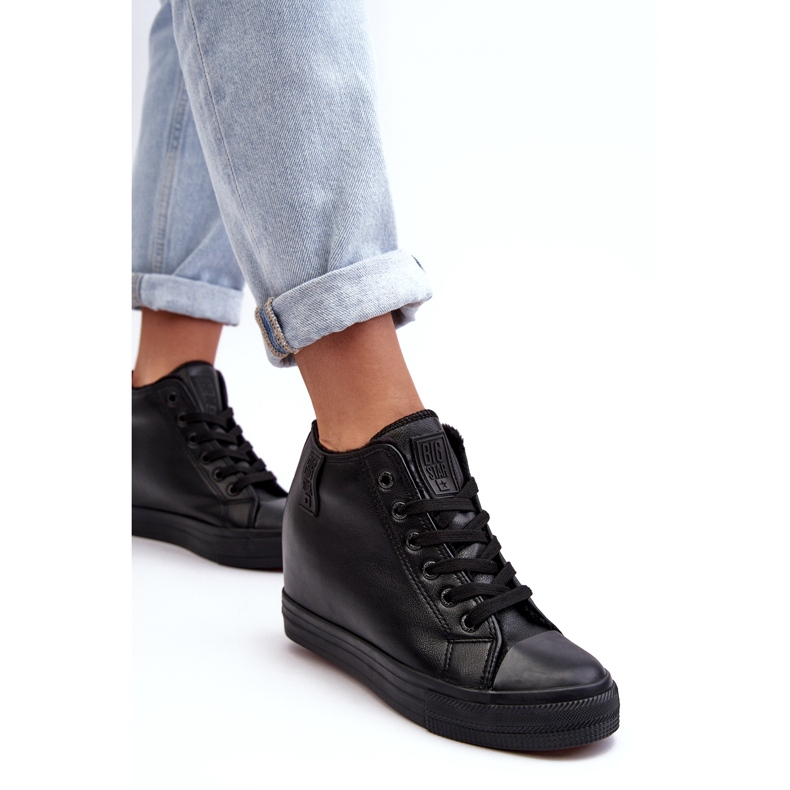 Dámské kožené tenisky na klínku Big Star MM274001 Black černý 3