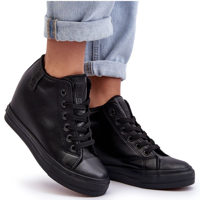 Dámské kožené tenisky na klínku Big Star MM274001 Black černý 7