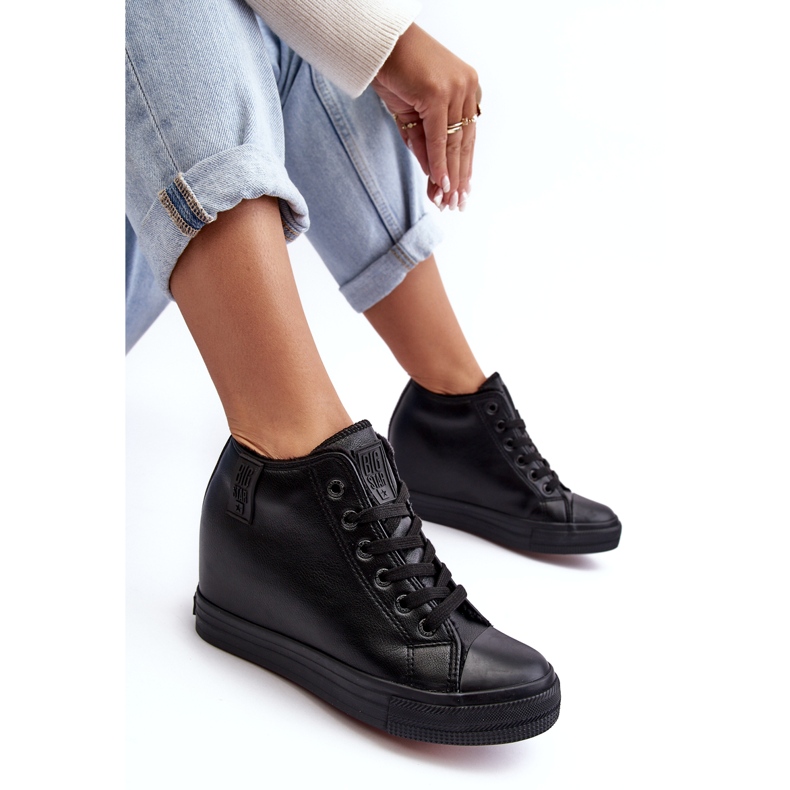 Dámské kožené tenisky na klínku Big Star MM274001 Black černý 6
