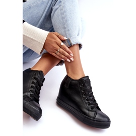 Dámské kožené tenisky na klínku Big Star MM274001 Black černá 5