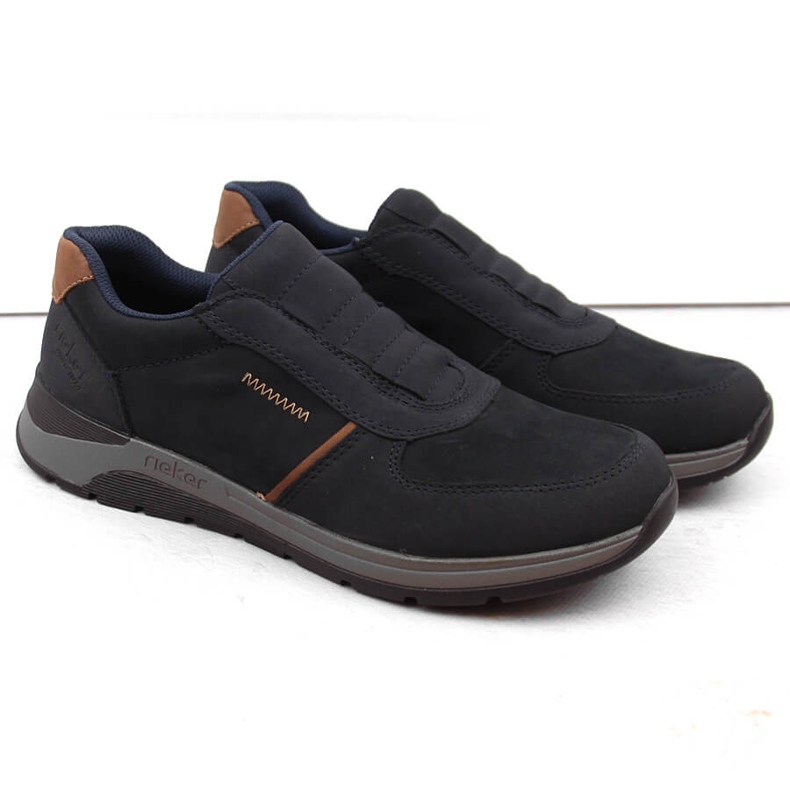 Pohodlné pánské kožené slip-on boty, tmavě modrá, Rieker 39652-14 modrý 2