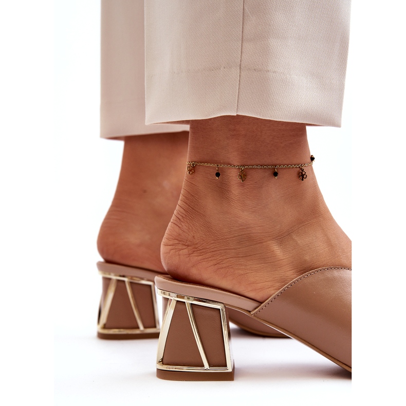 Elegantní dámské žabky na vysokém podpatku Laura Messi 2771 béžová béžový 1