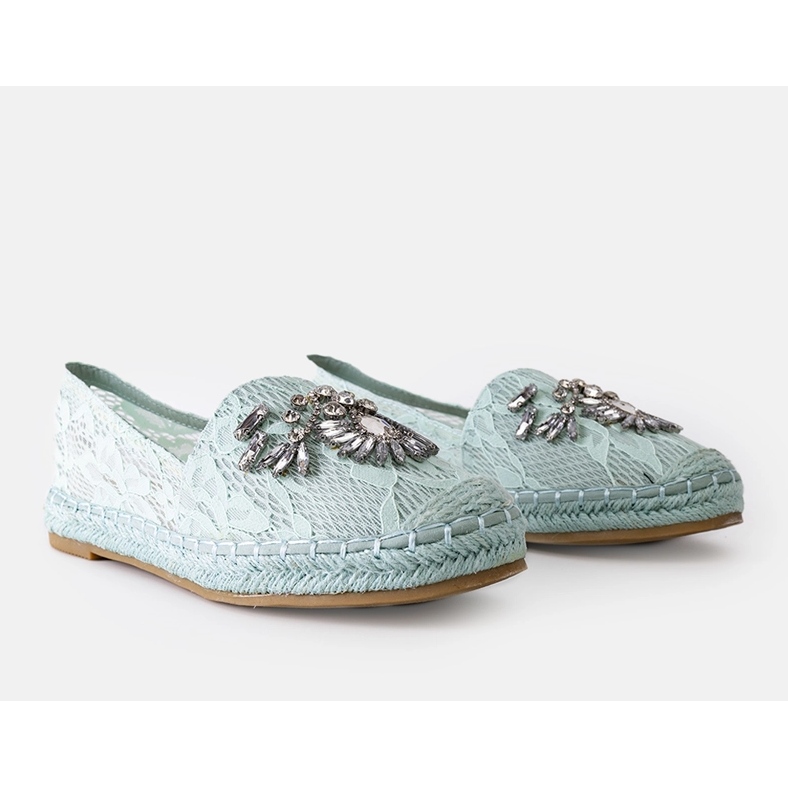 Zelené espadrilky s lordskými kamínky zelený 1