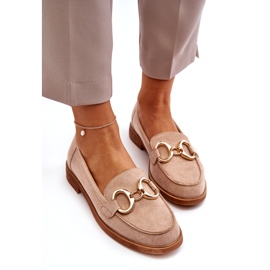 Vinceza Dámské béžové semišové mokasíny se zlatým zdobením béžový 2