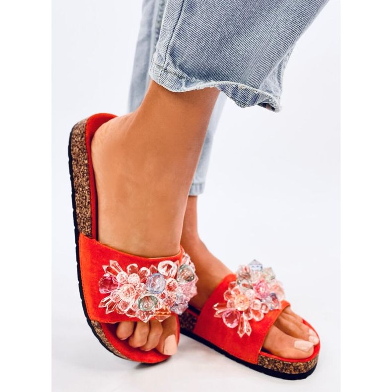 Korkové žabky s kamínky Maliv Orange oranžový 2