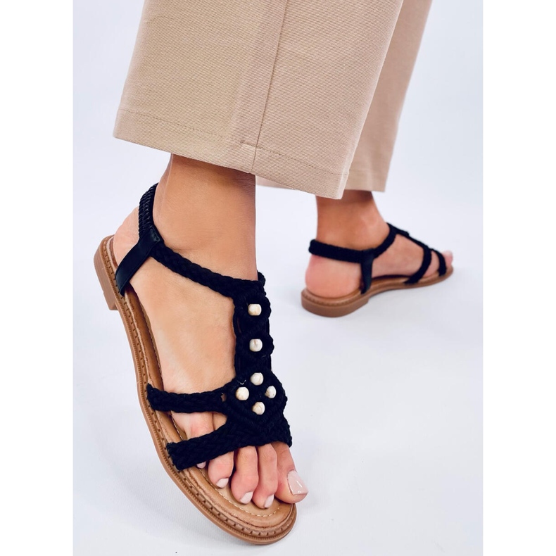 Ashes Black boho string sandály černý 2
