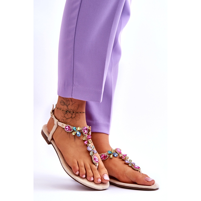 Béžové semišové žabky s kamínky béžový 4