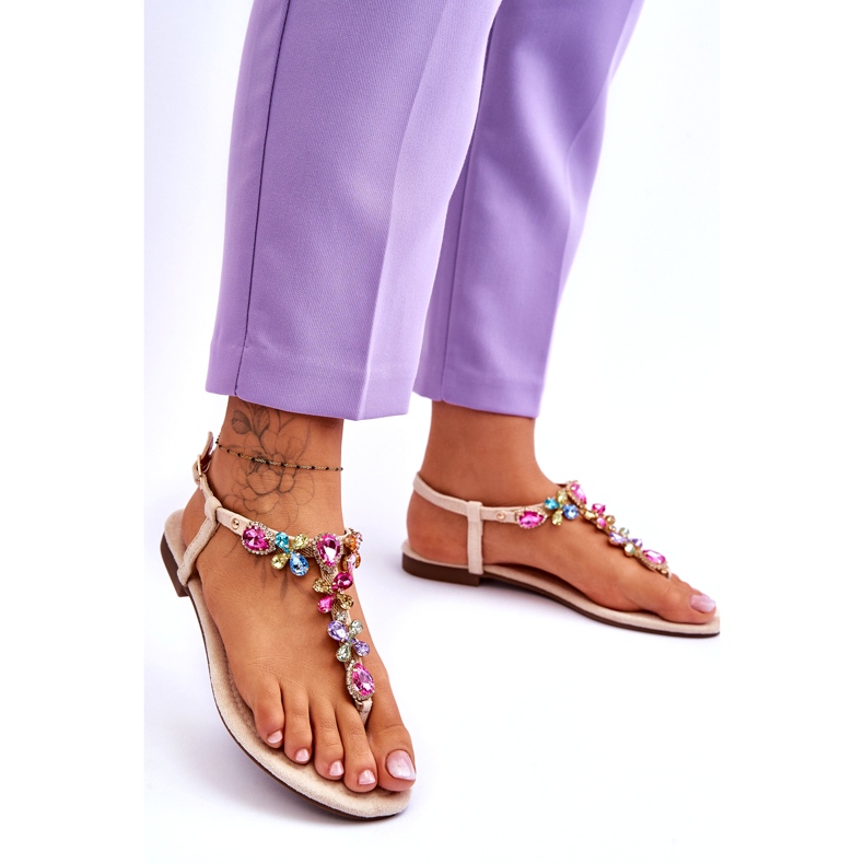 Béžové semišové žabky s kamínky béžový 1