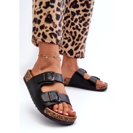 Evento Dámské žabky na korkové platformě s přezkami, černá Klinesta 1 Evento Dámské žabky na korkové platformě s přezkami, černá Klinesta 1