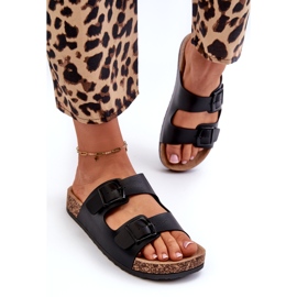 Evento Dámské žabky na korkové platformě s přezkami, černá Klinesta 2 Evento Dámské žabky na korkové platformě s přezkami, černá Klinesta 2