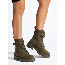 Tmavě zelené šněrovací semišové dělnice zelený 1