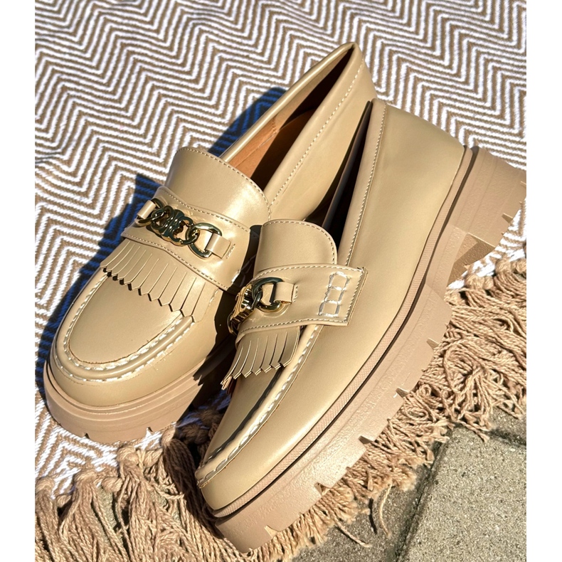 PH2 Dámské mokasíny z eko kůže se zlatým zdobením, béžová Zanita béžový 1