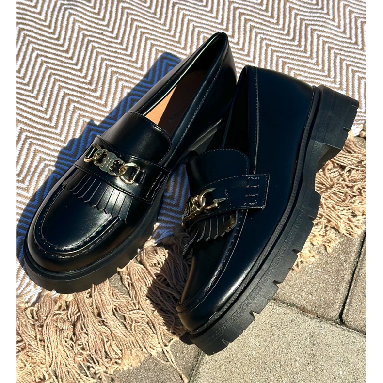 PH2 Dámské mokasíny z eko kůže se zlatým zdobením, černá Zanita 1