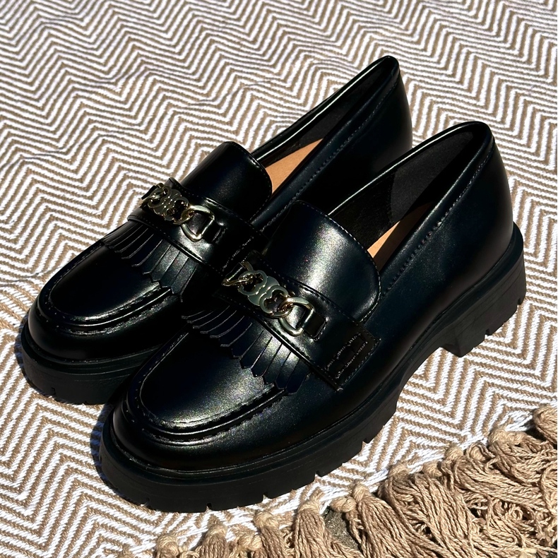 PH2 Dámské mokasíny z eko kůže se zlatým zdobením, černá Zanita 2