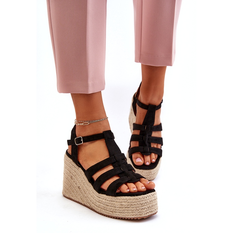 Dámské sandály espadrilles pro klín s černým copenem černá 1