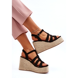 Dámské sandály espadrilles pro klín s černým copenem černá 4