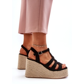 Dámské sandály espadrilles pro klín s černým copenem černá 3
