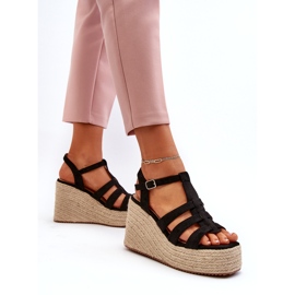 Dámské sandály espadrilles pro klín s černým copenem černá 2