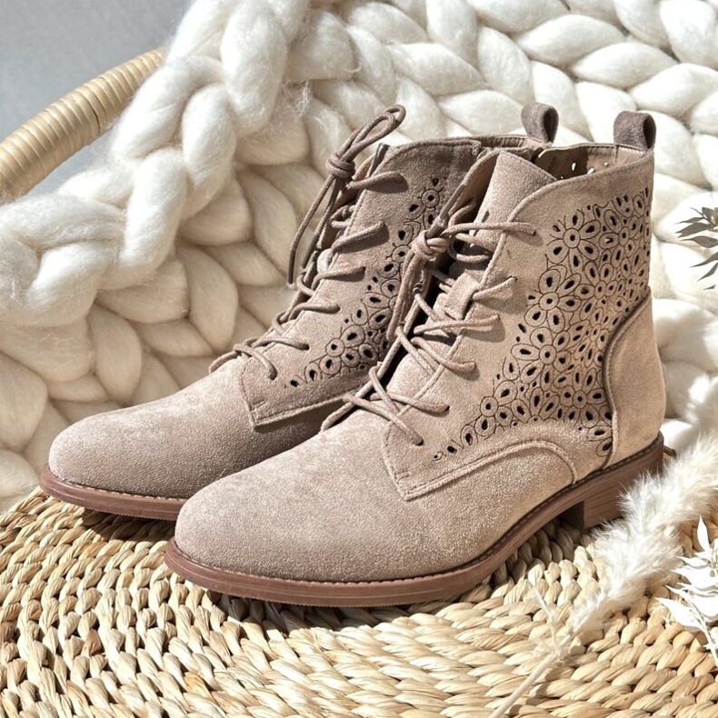 S.barski HY66-136 Dámské kotníkové boty se vzorem, světle béžová béžový 1